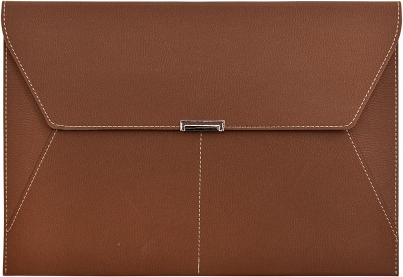 VANRA File Folder Document Holder Organizer Waterproof Portfolio Leather Folder Case with 3 Pockets, Filing Envelopes for A4 Letter Size Paper with Snap Magnetic Button Closure (Brown) - Image 1